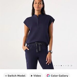Figs Navy Blue Rafaela Oversized Collar Scrub Top Women’s Size Small